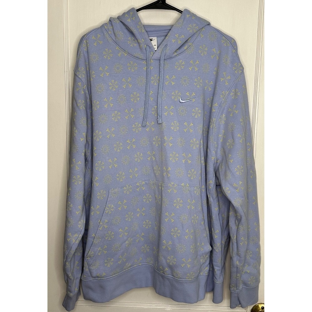 Nike Club Size XXL Light Blue Yellow Geometric‎ All Over Sun Print Hoodie